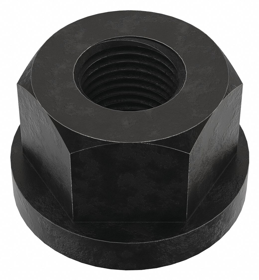 Flange Nut: 1/2"-20 Thread, Steel, 12L14, Black Oxide, 7/8 in Hex Wd, 11/16 in Hex Ht