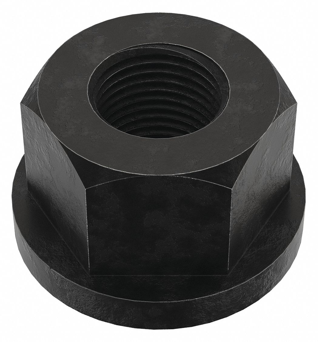 Flange Nut: 5/8"-18 Thread, Steel, 12L14, Black Oxide, 1 1/16 in Hex Wd, 13/16 in Hex Ht