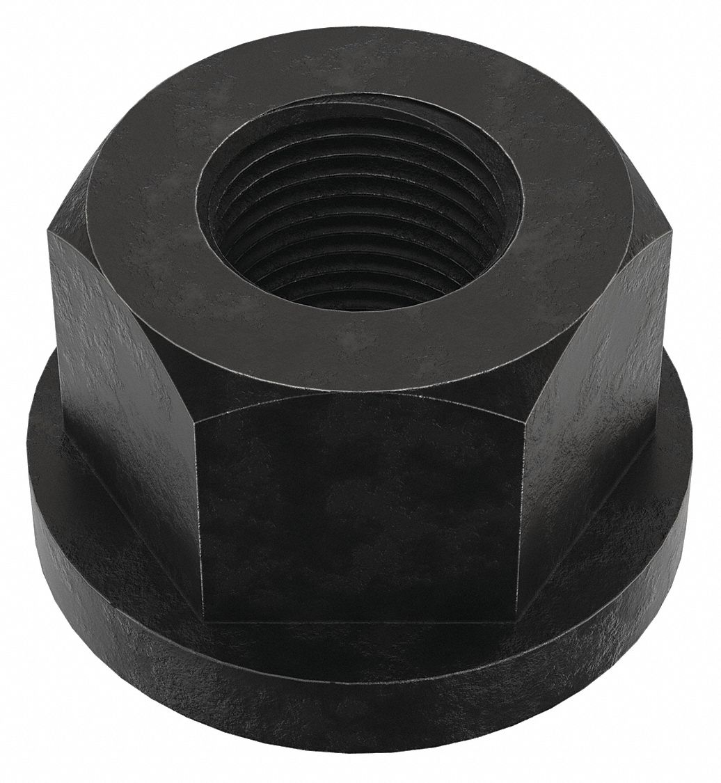 Flange Nut: 3/4"-16 Thread, Steel, 12L14, Black Oxide, 1 1/4 in Hex Wd, 1 in Hex Ht