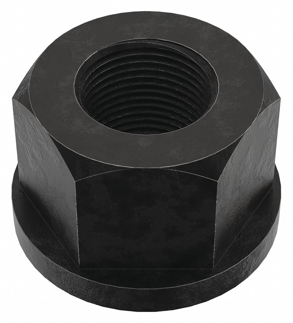 FLANGE NUT, 1"-14 THREAD, STEEL, BLACK OXIDE, 1⅝ IN HEX W, GRADE 2