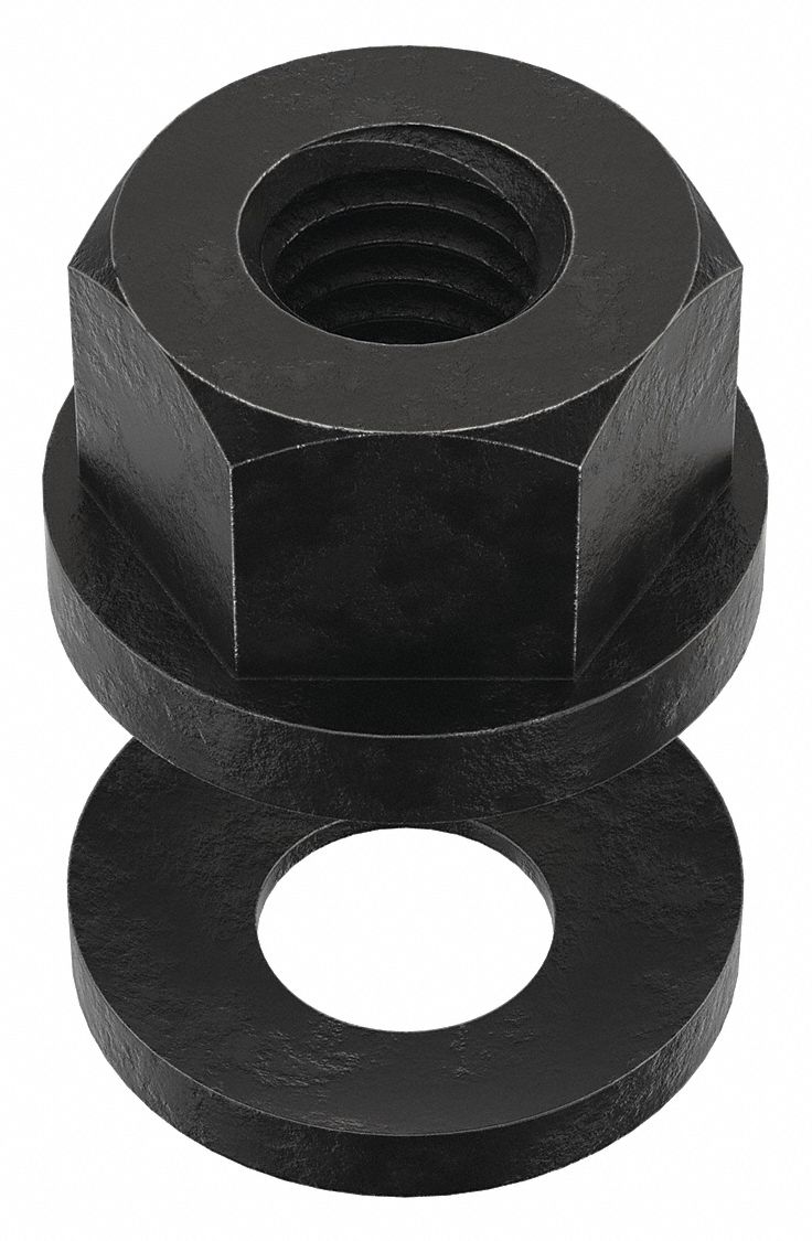 Spherical Flange Nut: 1/2"-13 Thread, Steel, 12L14, Black Oxide, 7/8 in Hex Wd, 1/2 in Hex Ht