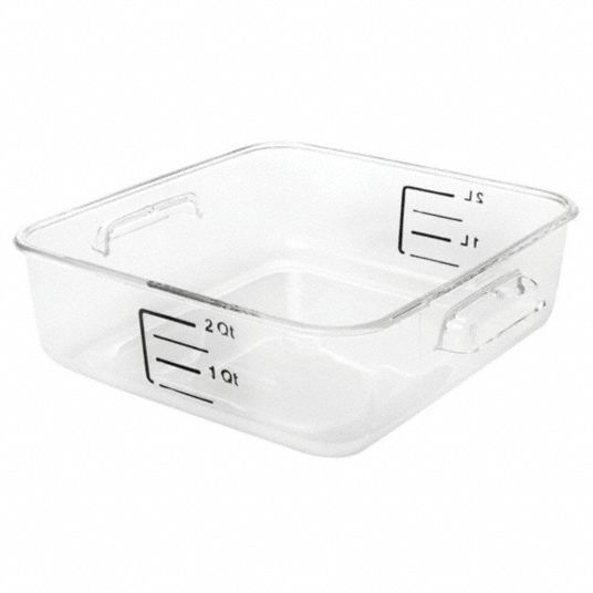 Rubbermaid Commercial SpaceSaver Square Containers, 2qt, 8 4/5w x 8 3/4d x 2 7/10h, Clear