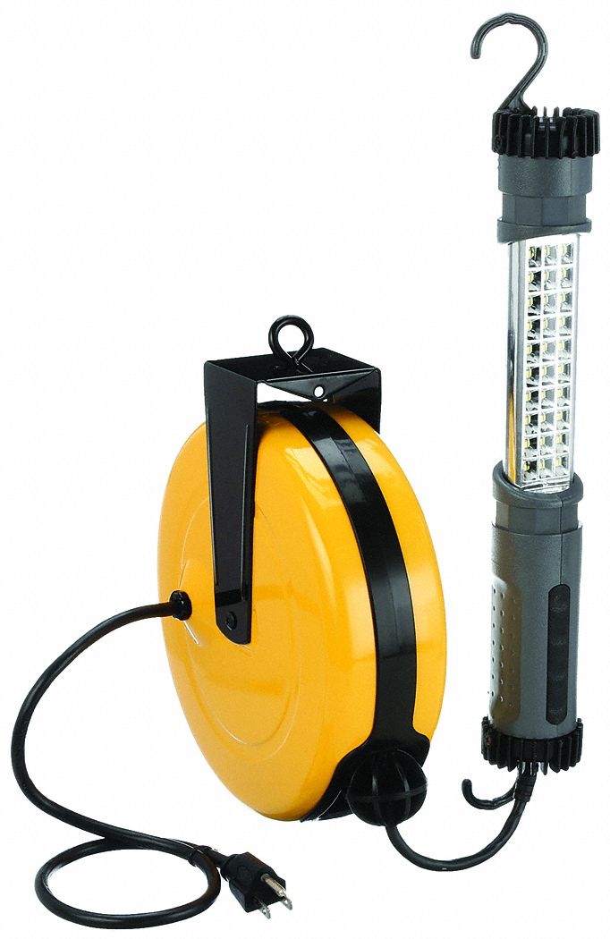 40 ft Retractable Cord Lg, 18 AWG Wire Size, Extension Cord Reel with Hand Lamp 2YKP72YKP7