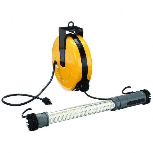 Extension Cord Reel with Hand Lamp: 40 ft Retractable Cord Lg, 18 AWG Wire  Size, 3.2 W Lamp Watts