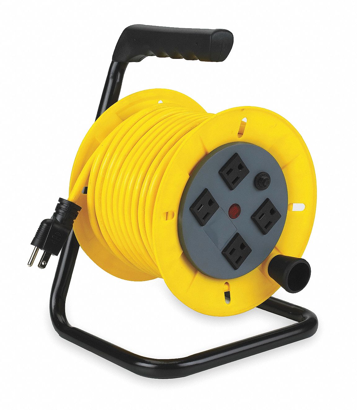 Hand Wind Cord Reel, 120V AC, Quad Receptacle On Reel, 40 ft, Yellow Reel  Color, 15.0 - Grainger