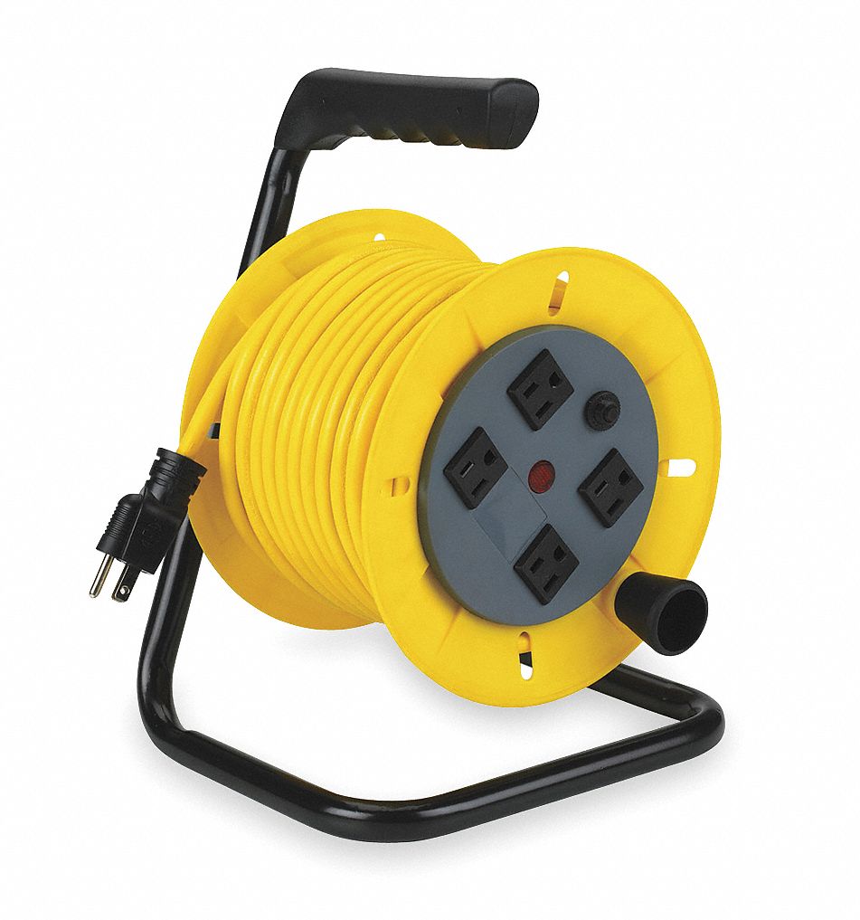 LUMAPRO Extension Cord Reel, Hand Operated, 120V AC, Quad Receptacle On