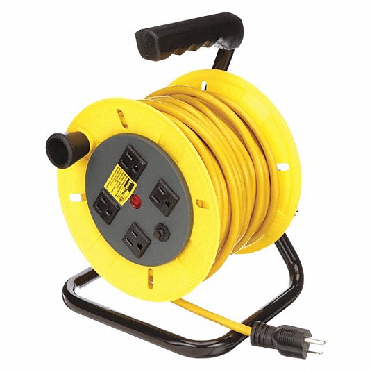 LUMAPRO Extension Cord Reel: 40 ft Retractable Cord Lg, 14 AWG Wire Size,  Grounding Plug, NEMA 5-15R
