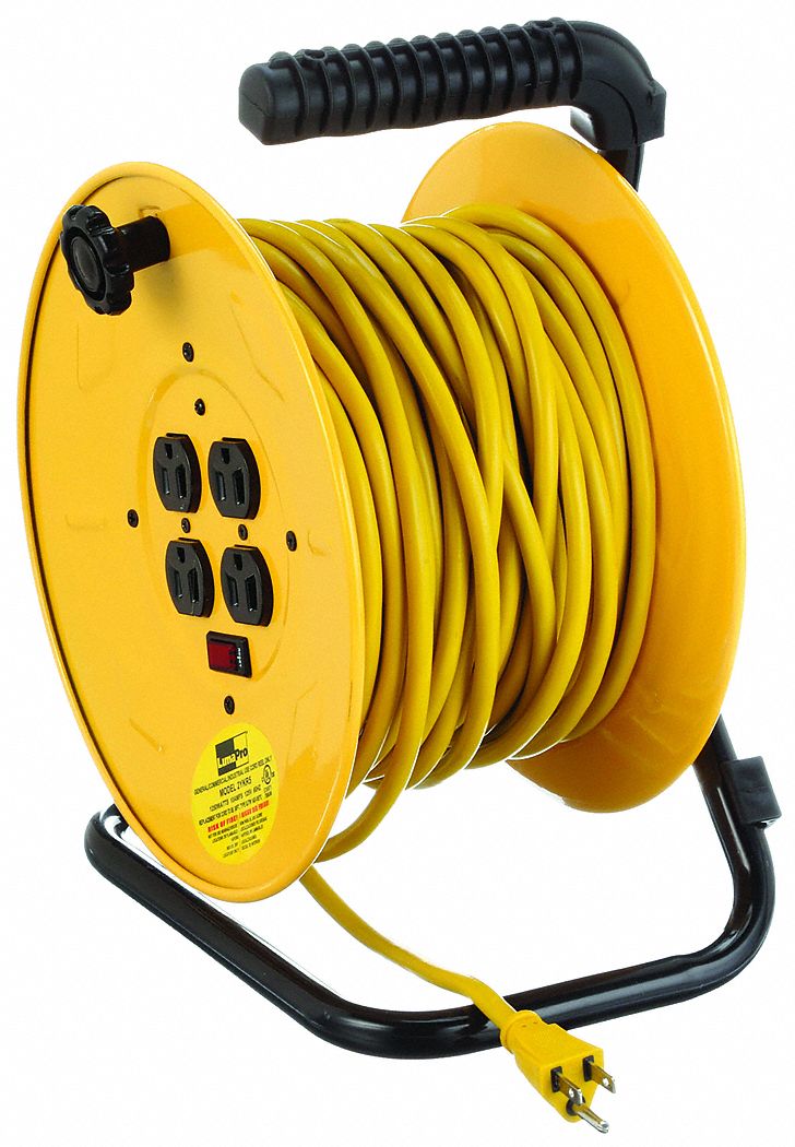 LUMAPRO EXTENSION CORD REEL, RETRACTABLE, 25 FT, 16 AWG WIRE SIZE,  GROUNDING PLUG, NEMA 5-15R - Self-Retracting Cord Reels - GGE3A535