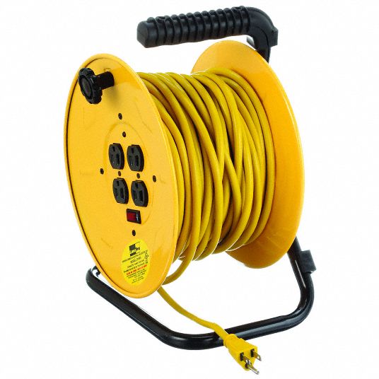 LUMAPRO Extension Cord Reel: 80 ft Retractable Cord Lg, 14 AWG Wire Size,  Grounding Plug, NEMA 5-15R
