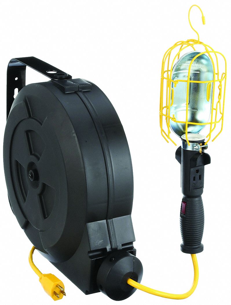 50 ft Retractable Cord Lg, 14 AWG Wire Size, Extension Cord Reel with Hand  Lamp - 2YKT2