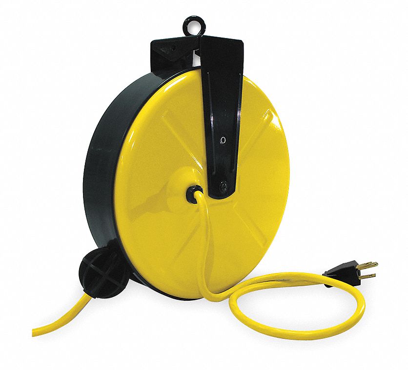 LUMAPRO Retractable Cord Reel, 120VAC, Single Connector, 30 ft., Yellow ...