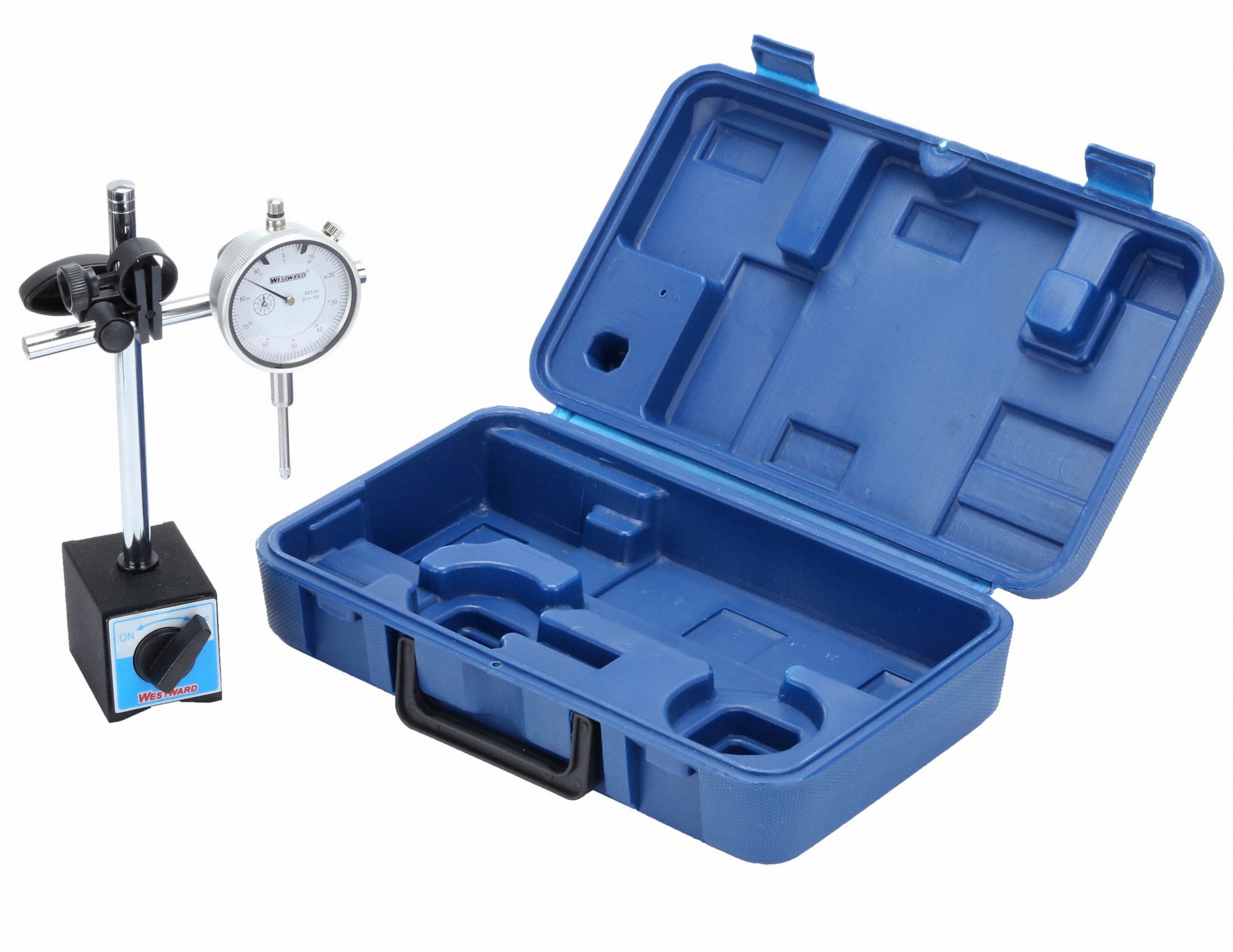 WESTWARD Dial Indicator & Mag Base Set, Range 0 in to 1 in, Back Type ...