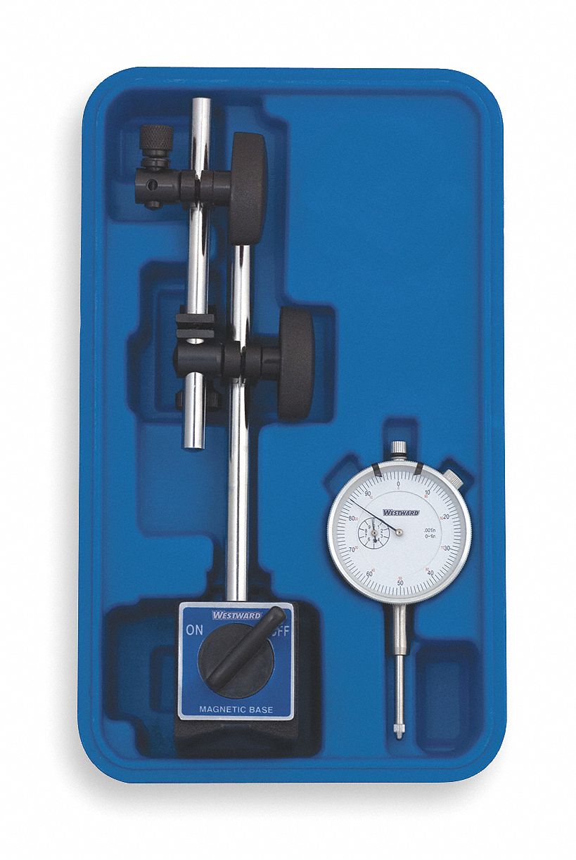 WESTWARD Dial Indicator & Mag Base Set, Range 0 in to 1 in, Back Type ...