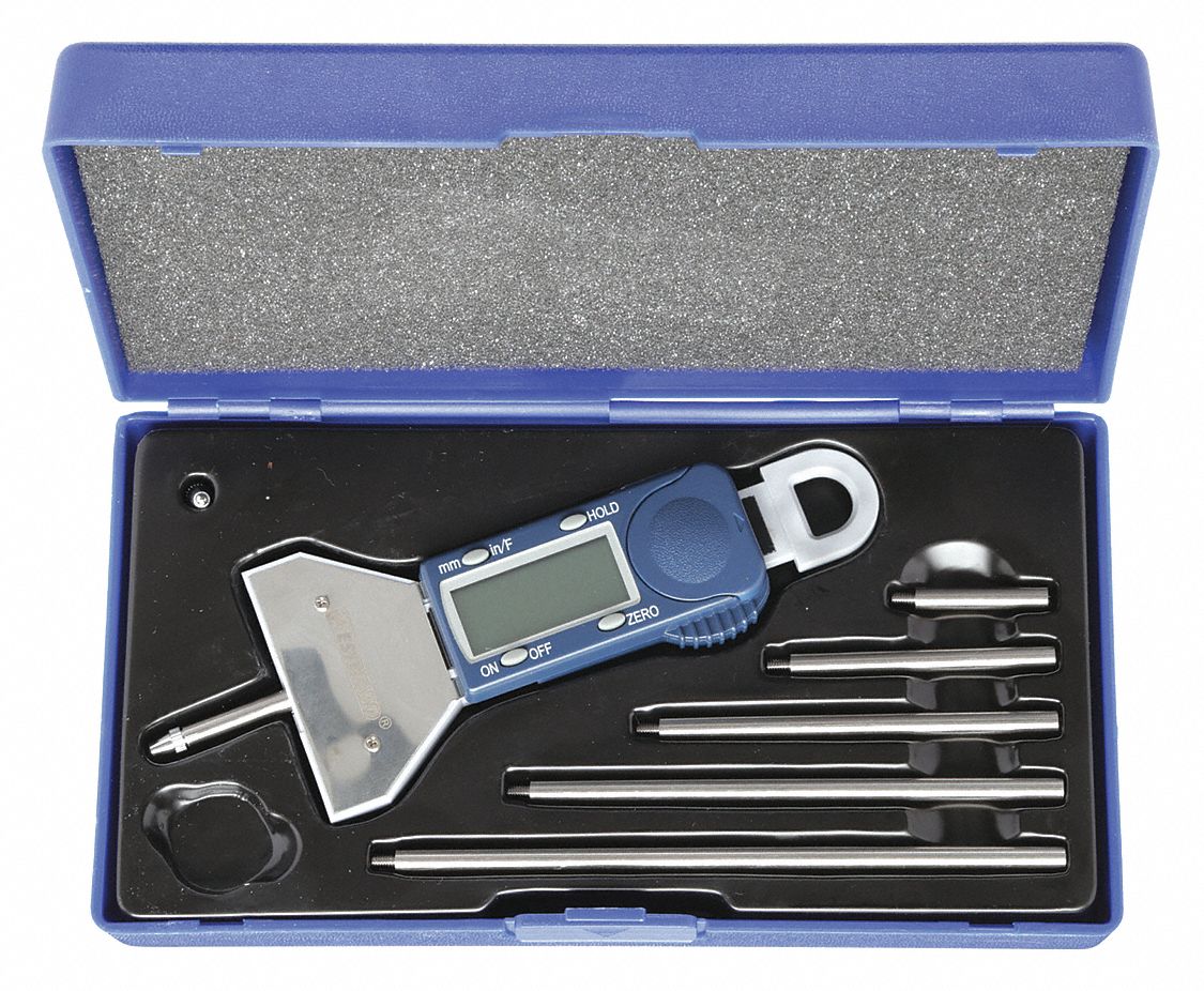 ROD-STYLE DIGITAL DEPTH GAUGE, 0 TO 16 IN/0 TO 405MM RANGE, FULL BASE, 5 MEASURING RODS