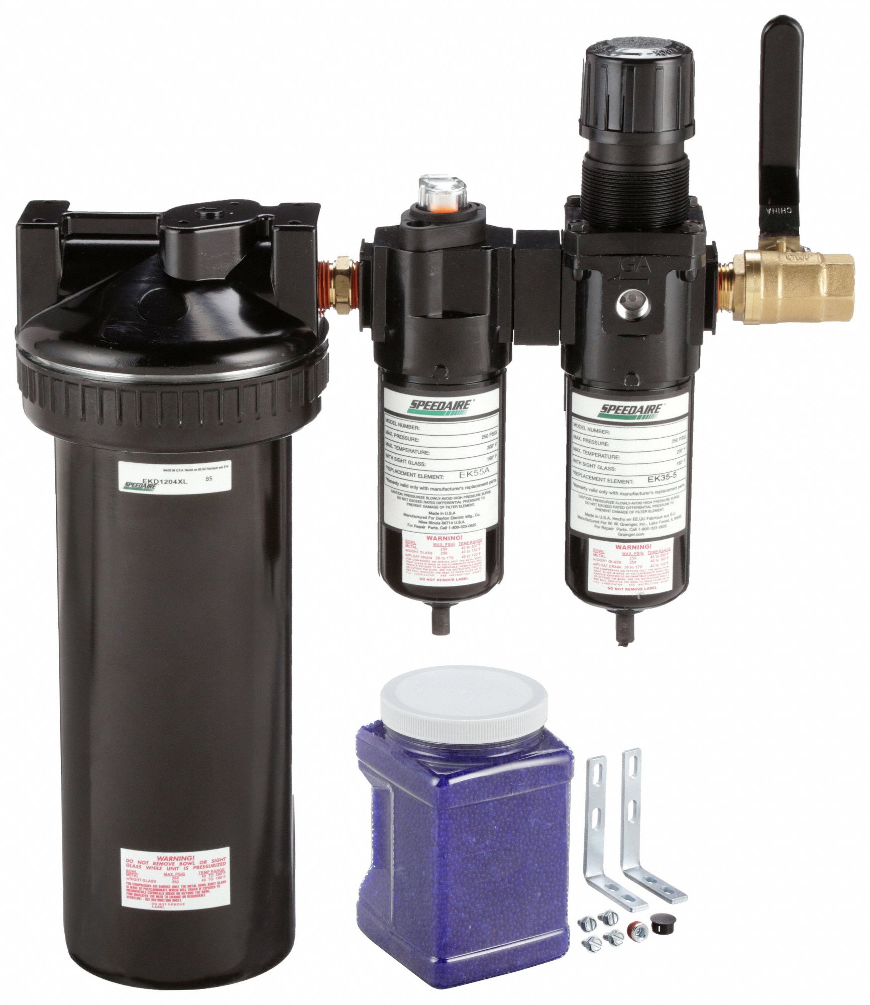 SPEEDAIRE Desiccant Air Dryer 4Stage, ISO Class 2, 1/2 in NPT, 25 cfm