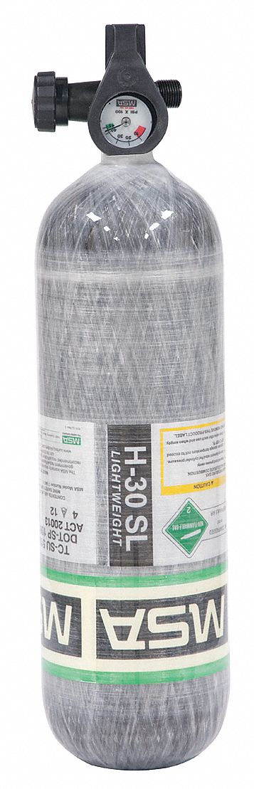 SCBA Cylinder: Carbon Fiber, 7.5 lb Wt Empty, Pre-Filled, 4, 500 psi Cylinder Pressure