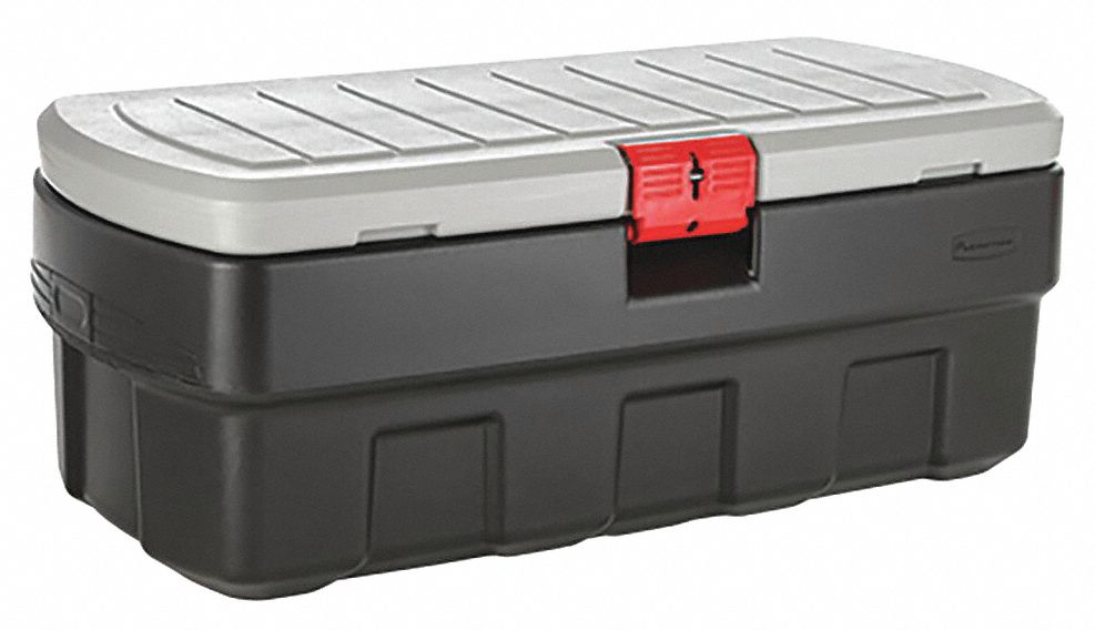 Attached Lid Container: 70.76 gal, 44 1/4 in x 20 5/8 in x 17 1/4 in, Black Body