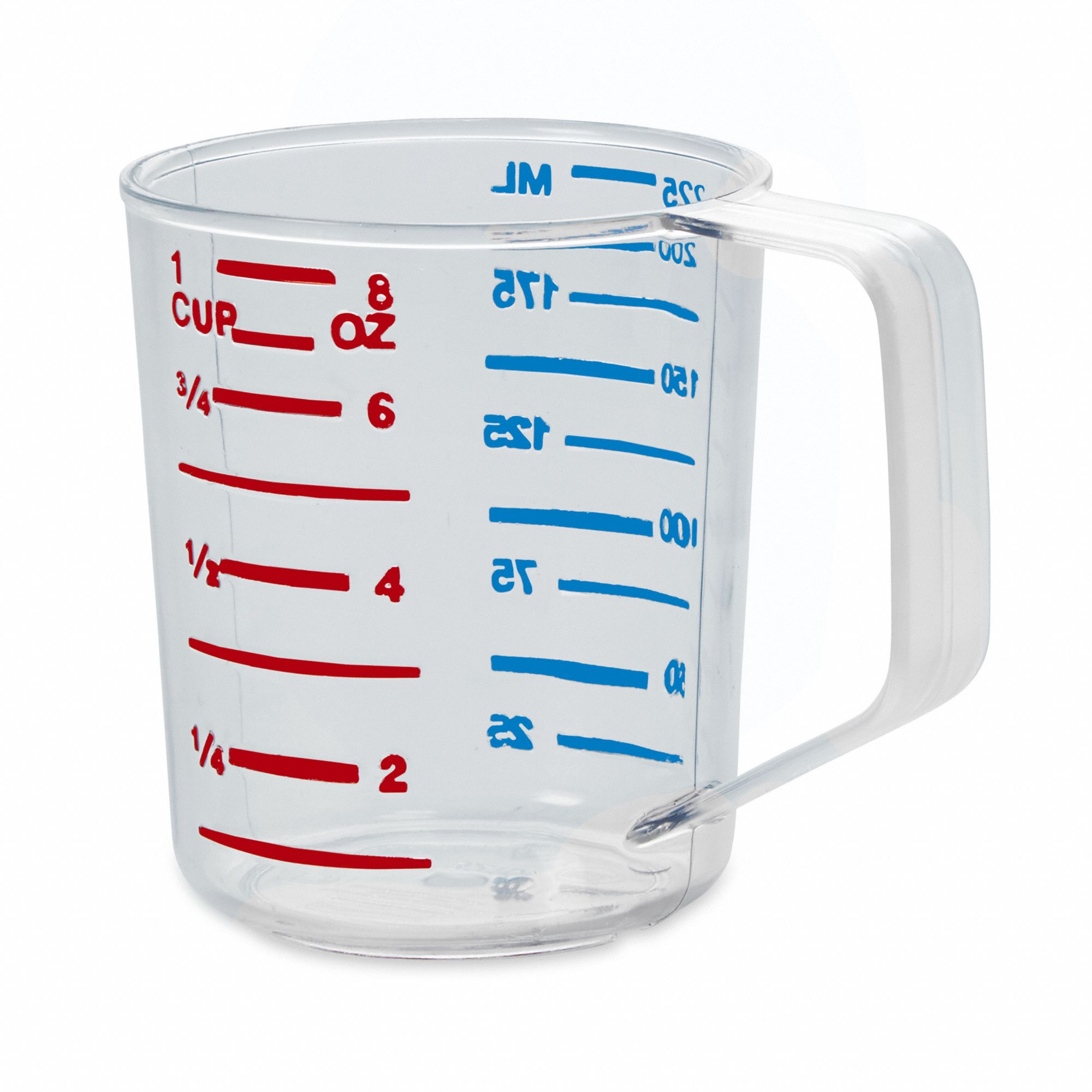 RUBBERMAID COMMERCIAL PRODUCTS Measuring Cup: Dry/Liquid, 8 fl oz Capacity,  Polycarbonate, Clear