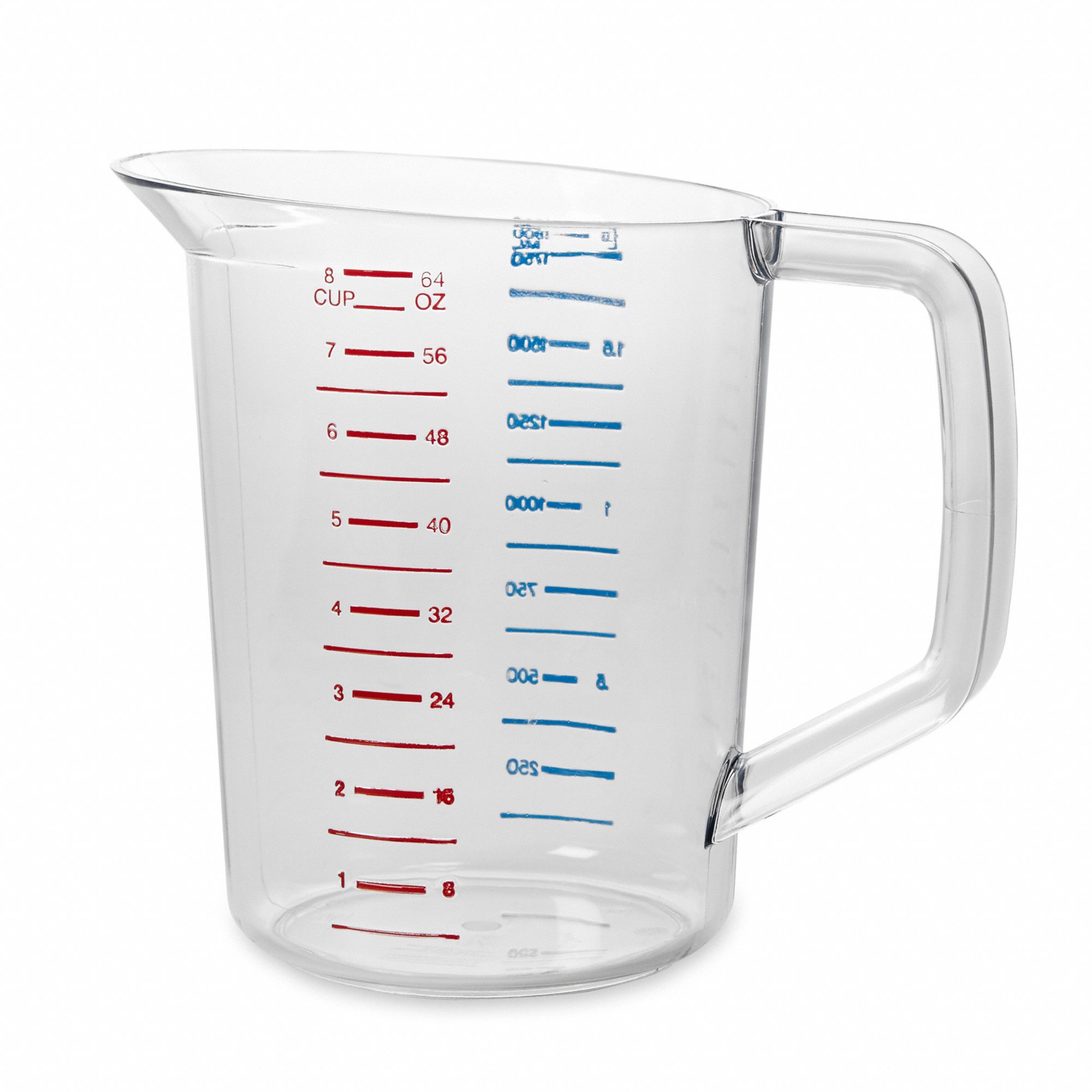 MEASURING CUP,2 QT,CLEAR,7 IN H,6 IN DIA