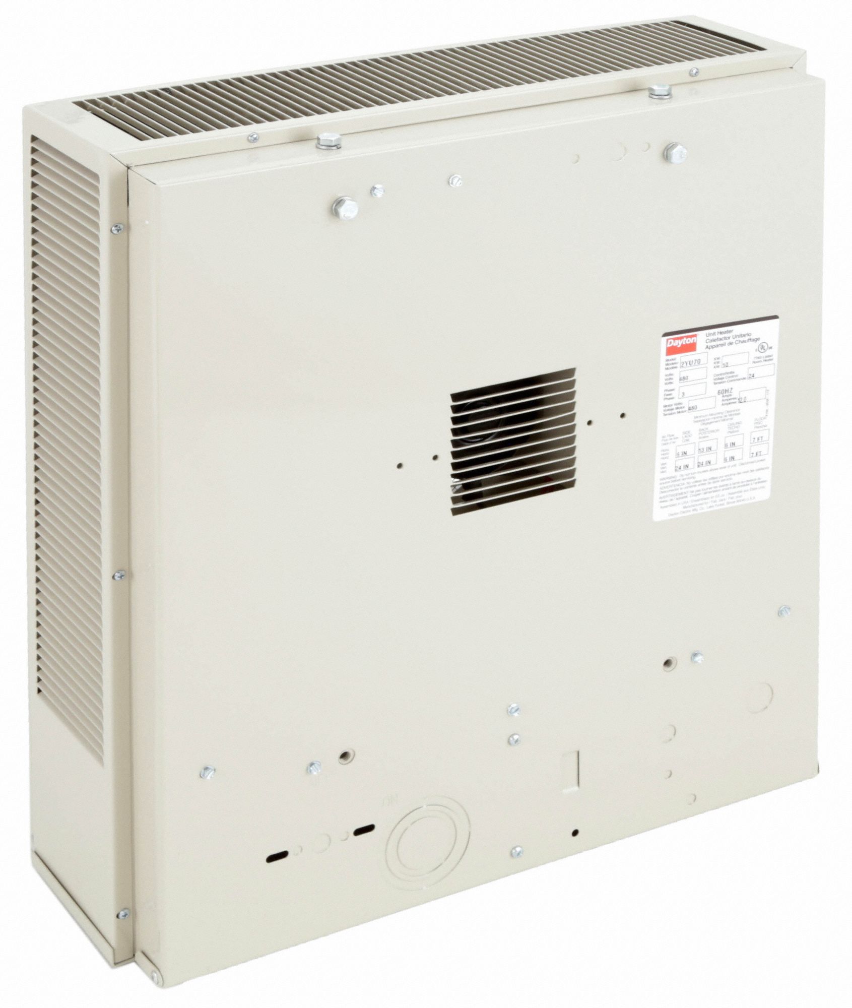 DAYTON Electric Wall & Ceiling Unit Heater, 10kW, 480V AC, 3phase, Air