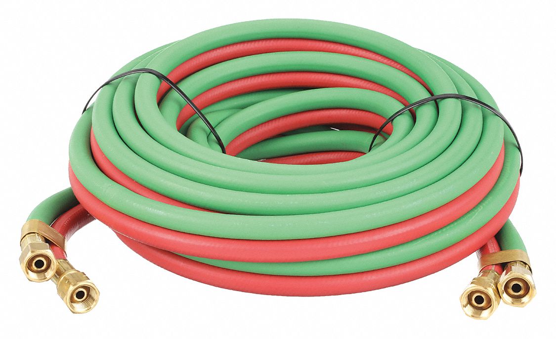 TW IN LINE WELDING HOSE: ¼ IN HOSE INSIDE DIA., GREEN/RED, UNF X UNF, 25 FT HOSE LG