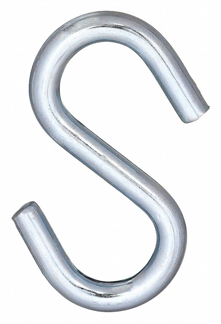 S HOOK, STEEL, 1¾ IN LENGTH, ZINC PLATED FINISH, 10 PK