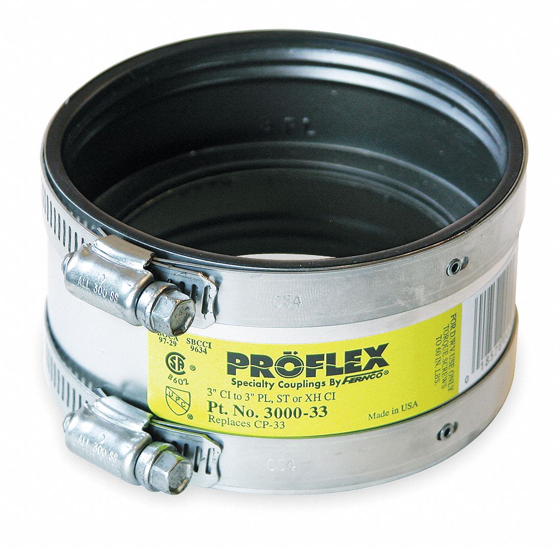 FERNCO 300 Stainless Steel, Neoprene Shielded Transition Coupling, For Pipe Size 3 in, 327/64