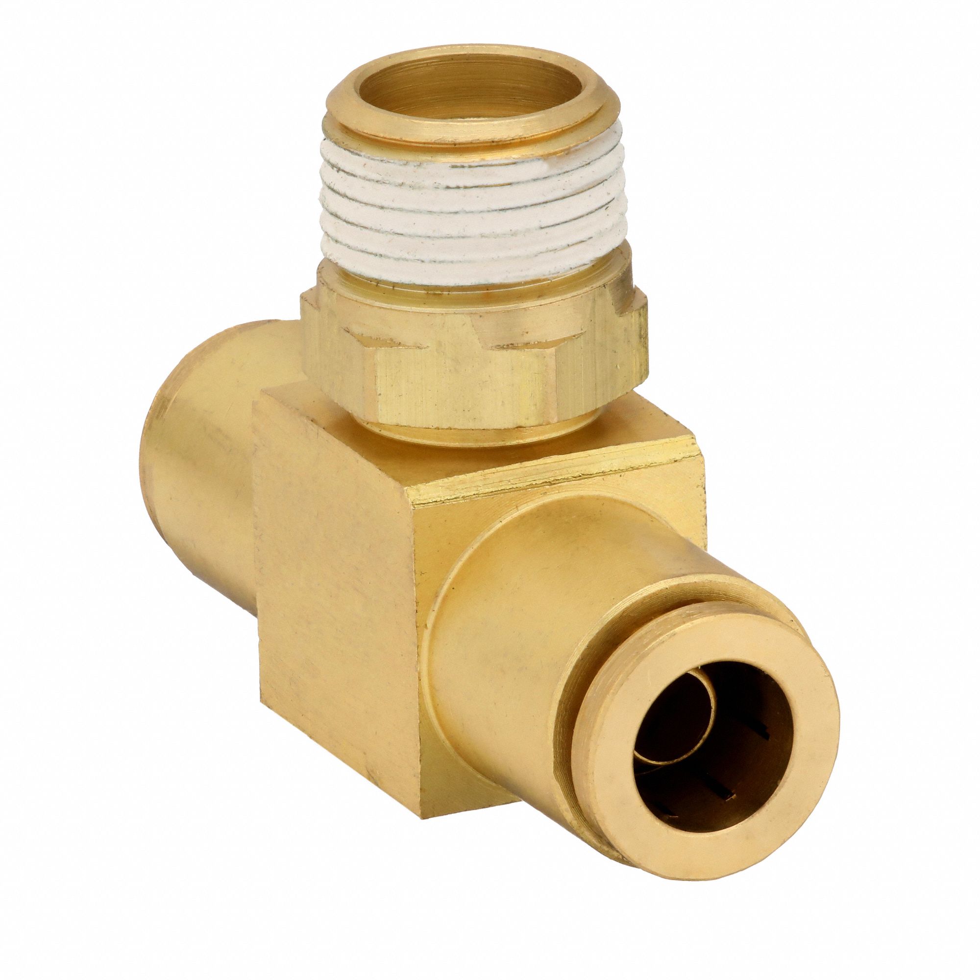 Swivel Male Branch Tee: Brass, Push-to-Connect x Push-to-Connect x MNPT,  For 1/4 in x 1/4 in Tube OD