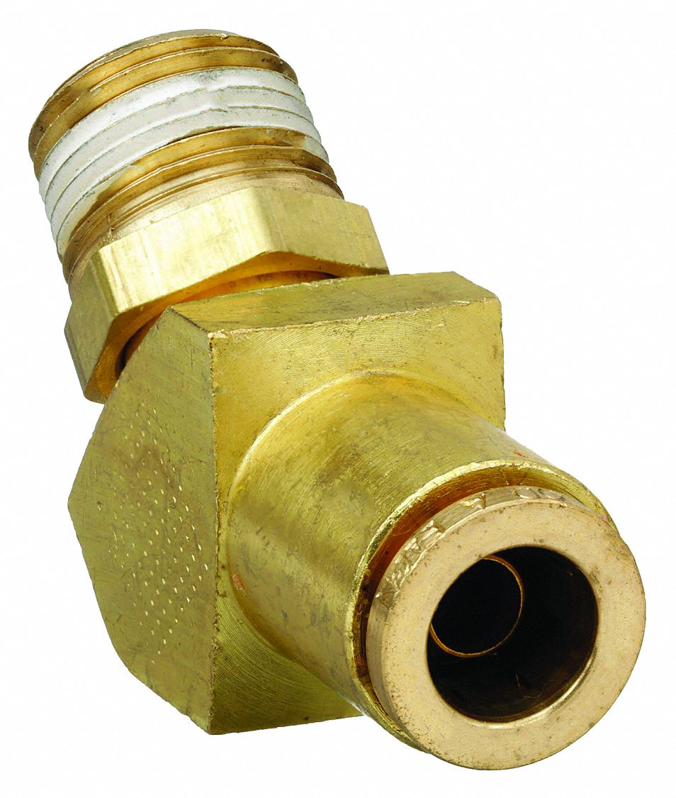 Swivel Male Connector: Brass, Push-to-Connect x NPTF, For 3/8 in Tube OD,  1/4 in Pipe Size