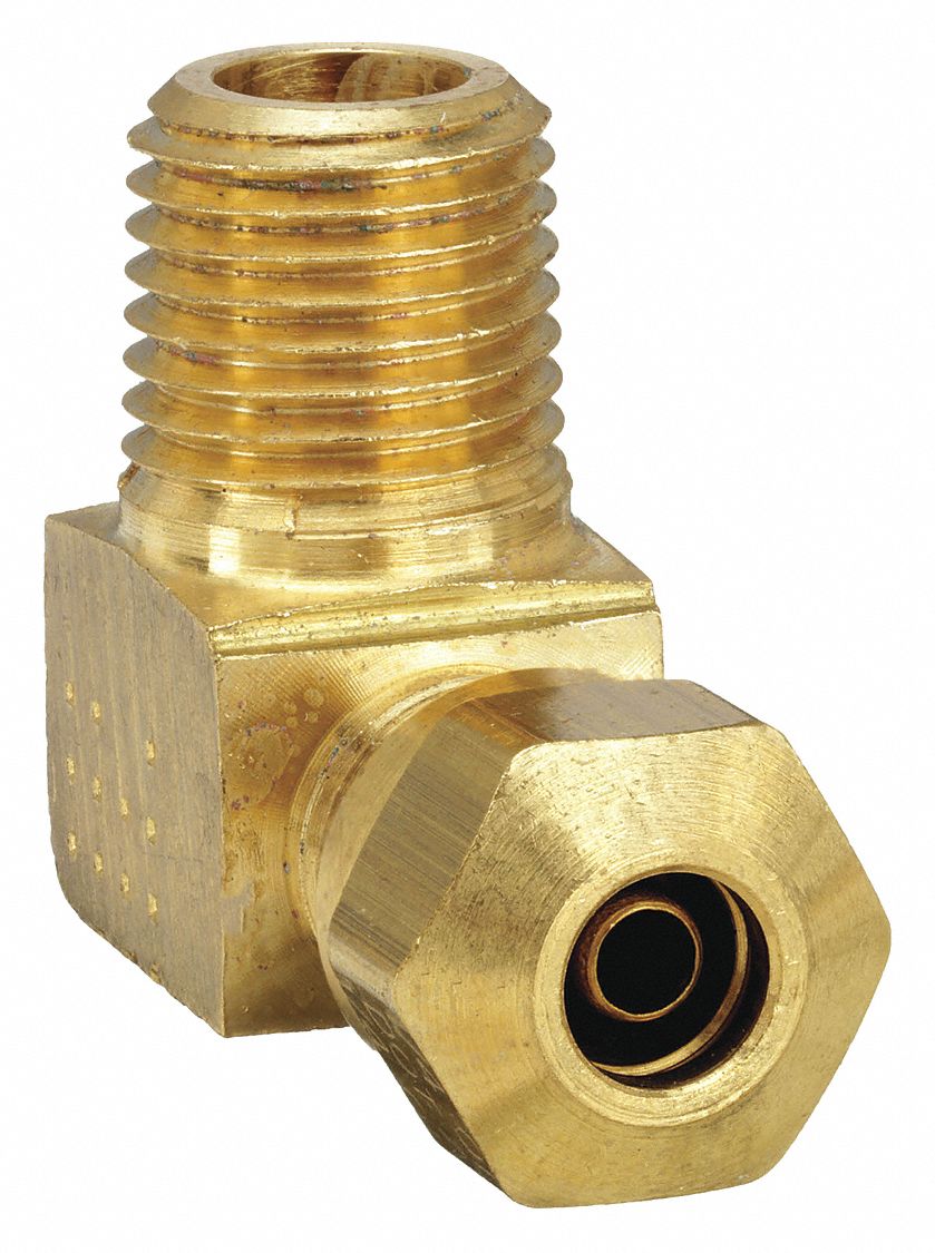 Compression Fitting Elbow: 1/2 in OD x 1/2 in Pipe Fitting Size, Compression x NPTF