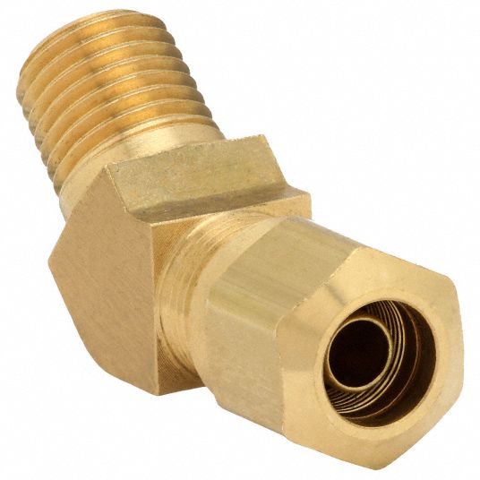 Male Connector: Brass, For 1/4 in Tube OD, 1/8 in Pipe Size, Compression x  NPTF
