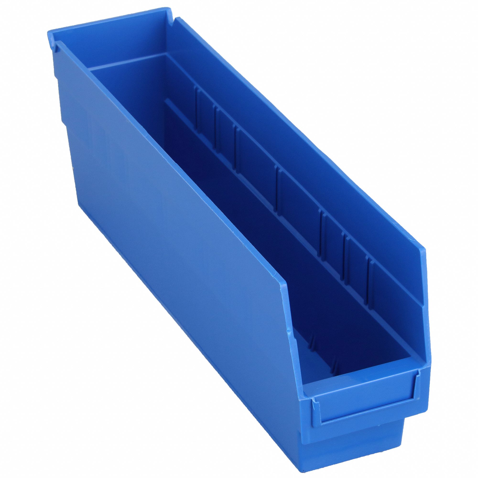 Shelf Bin: 17 7/8 in Overall Lg, 4 1/8 in x 6 in, Blue, Nesting Capable