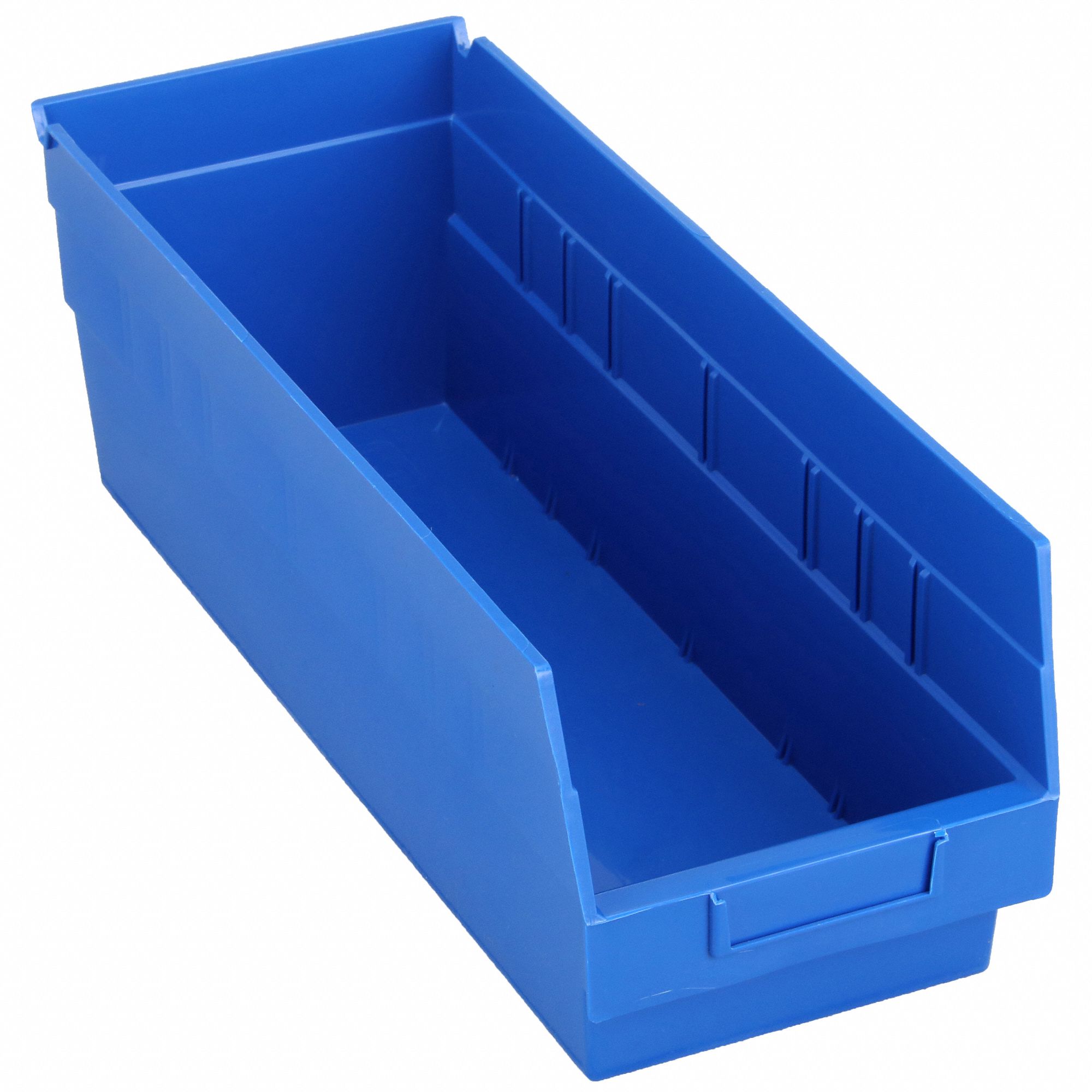 Shelf Bin: 17 7/8 in Overall Lg, 6 5/8 in x 6 in, Blue, Nesting Capable