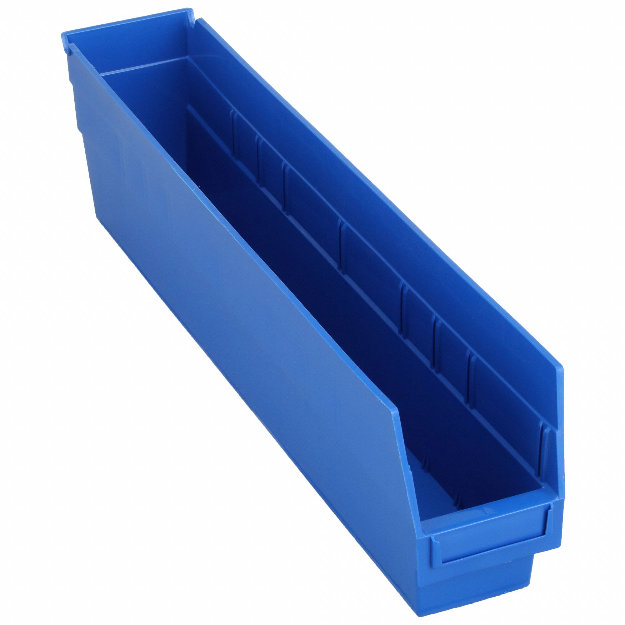 Shelf Bin: 23 5/8 in Overall Lg, 4 1/8 in x 6 in, Blue, Nesting Capable