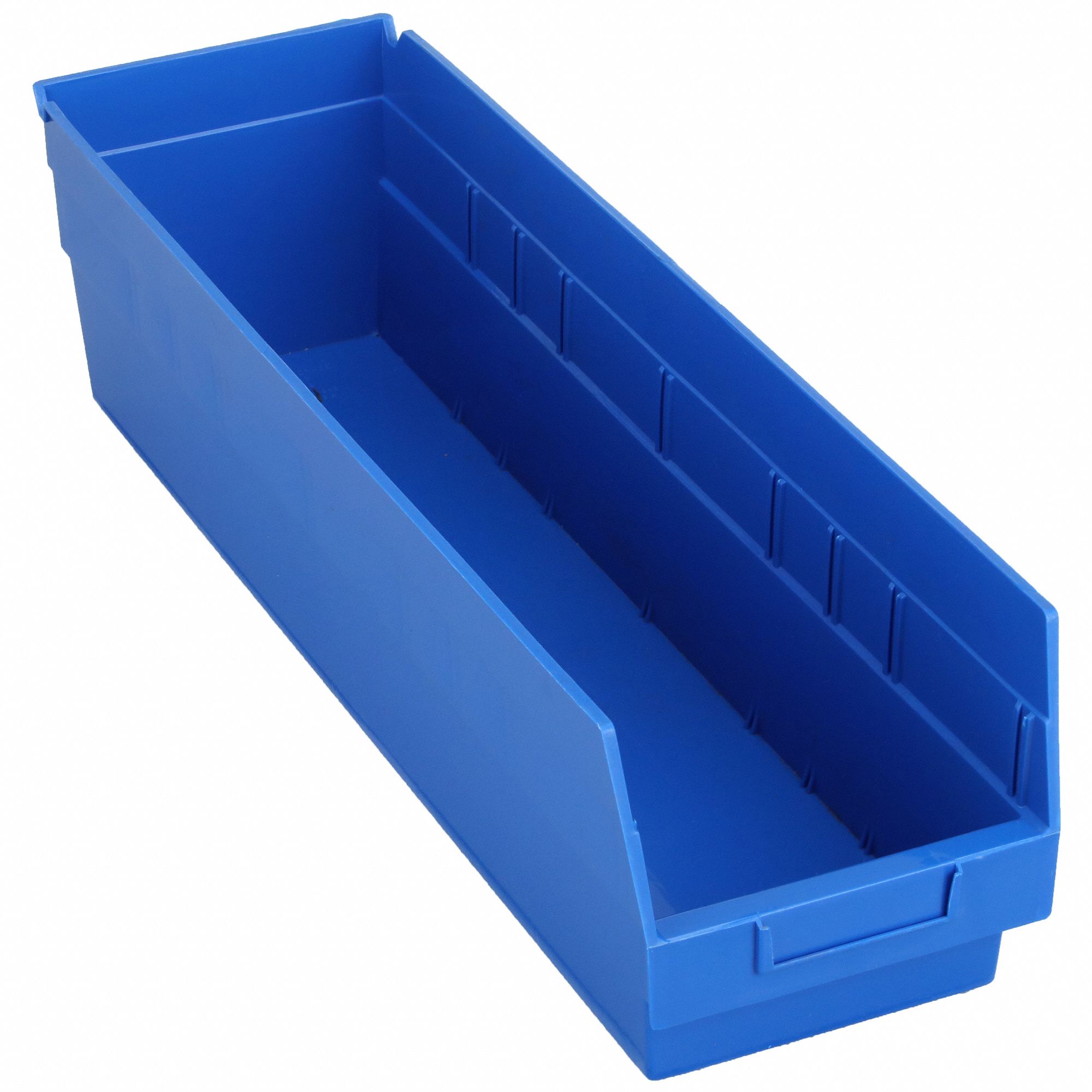 Shelf Bin: 23 5/8 in Overall Lg, 6 5/8 in x 6 in, Blue, Nesting Capable