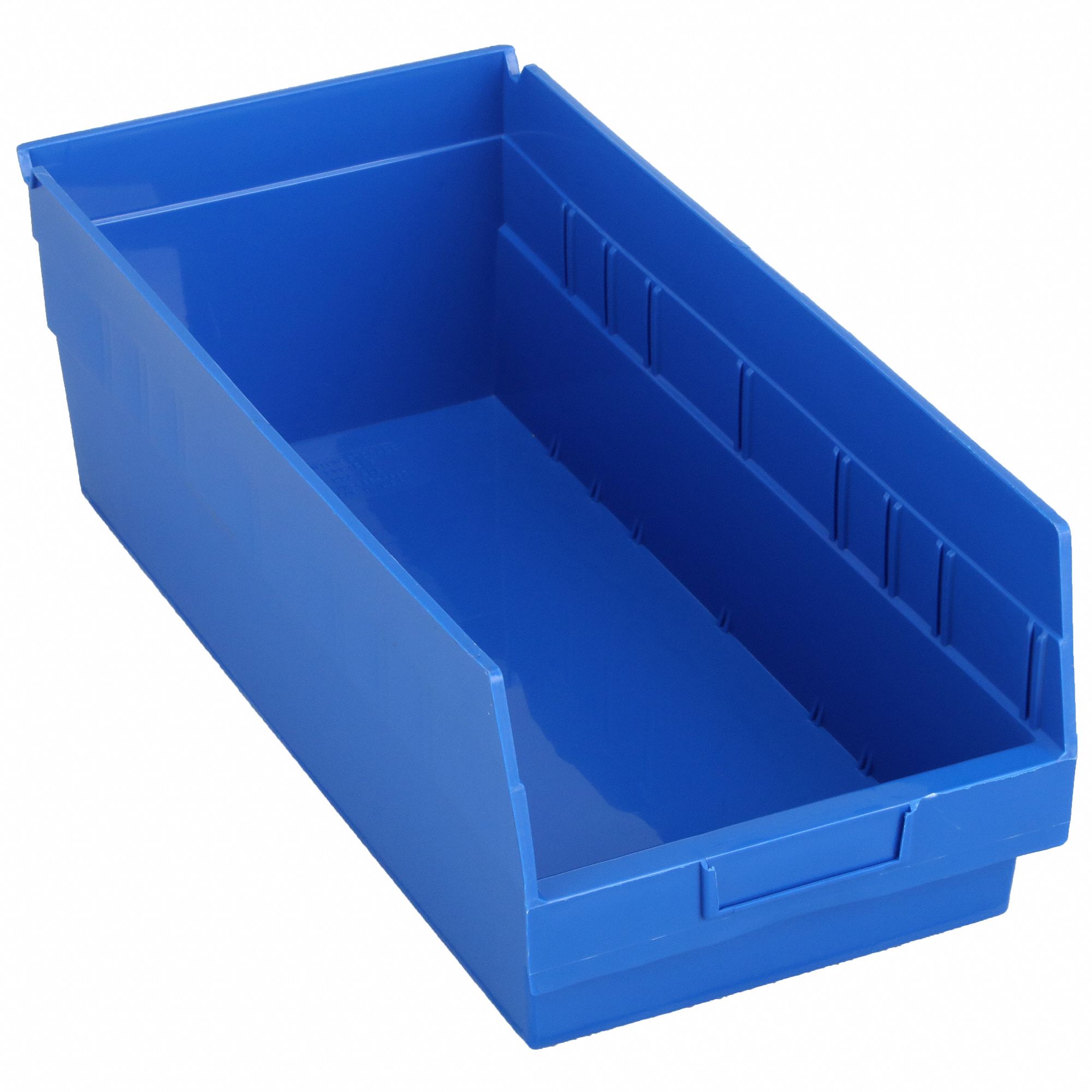 Shelf Bin: 17 7/8 in Overall Lg, 8 3/8 in x 6 in, Blue, Nesting Capable
