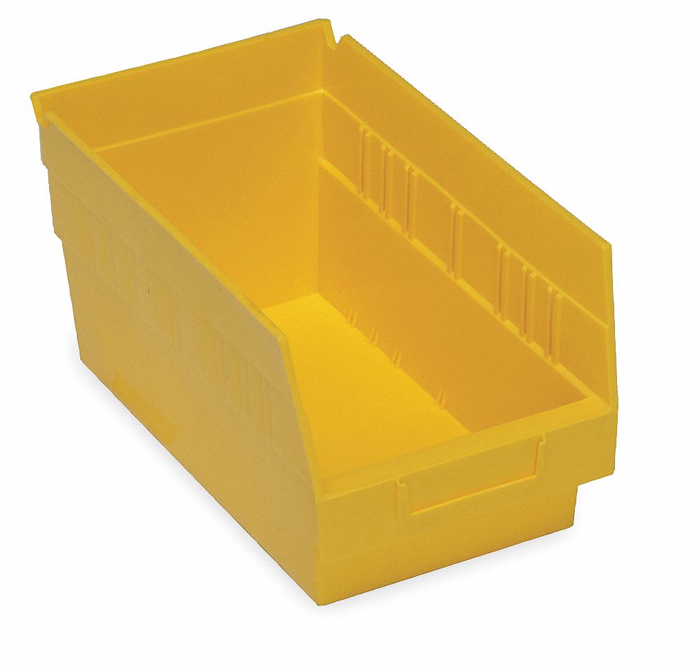 Shelf Bin: 11 5/8 in Overall Lg, 6 5/8 in x 6 in, Yellow, Nesting Capable