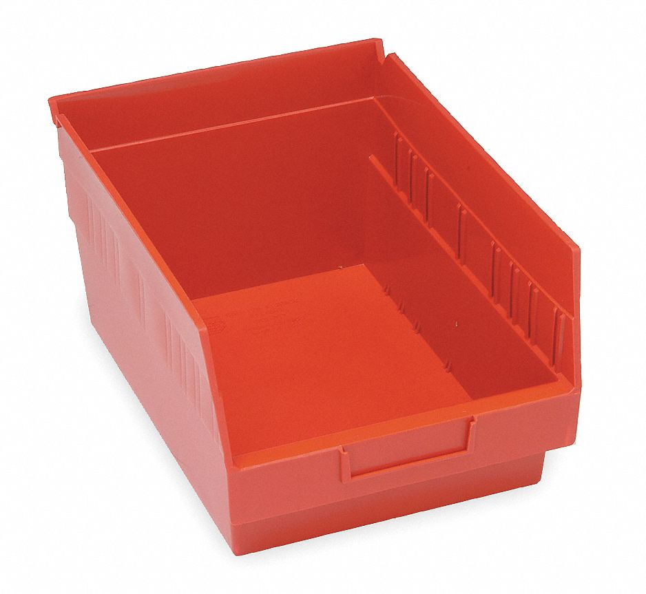 Shelf Bin: 17 7/8 in Overall Lg, 11 1/8 in x 6 in, Red, Nesting Capable