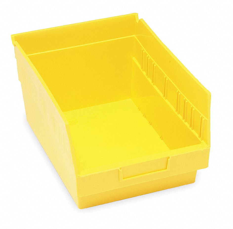 Shelf Bin: 11 5/8 in Overall Lg, 8 3/8 in x 6 in, Yellow, Nesting Capable