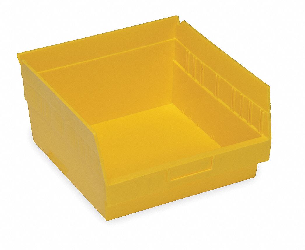 Shelf Bin: 11 5/8 in Overall Lg, 11 1/8 in x 6 in, Yellow, Nesting Capable