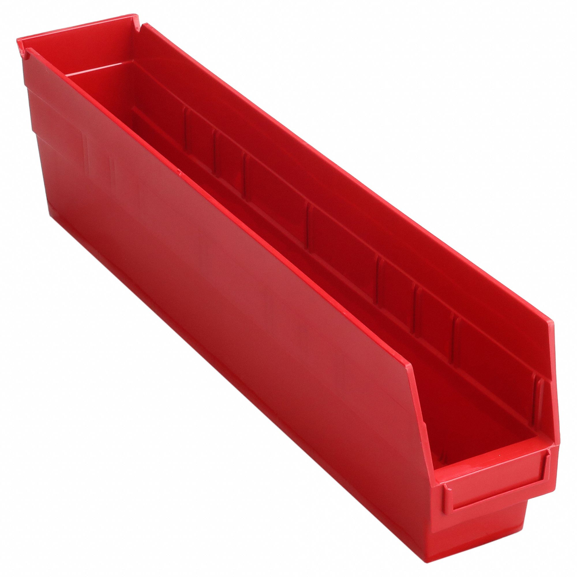 QUANTUM STORAGE SYSTEMS Shelf Bin: 23 5/8 in Overall Lg, 4 1/8 in x 6 in,  Red, Nestable