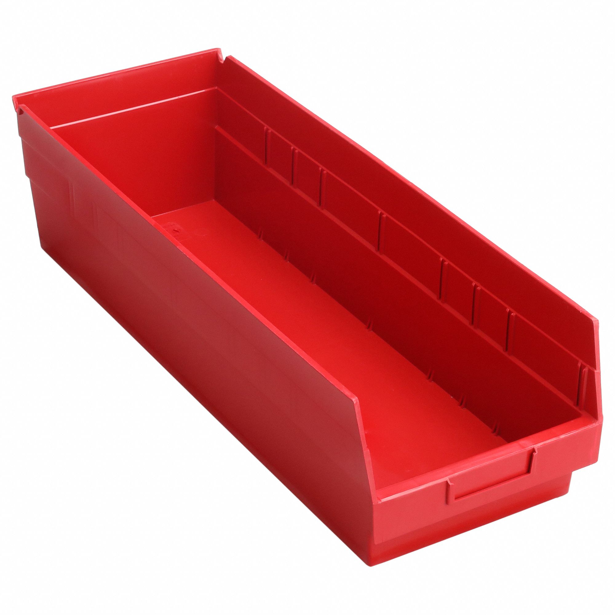 Shelf Bin: 23 5/8 in Overall Lg, 8 3/8 in x 6 in, Red, Nesting Capable