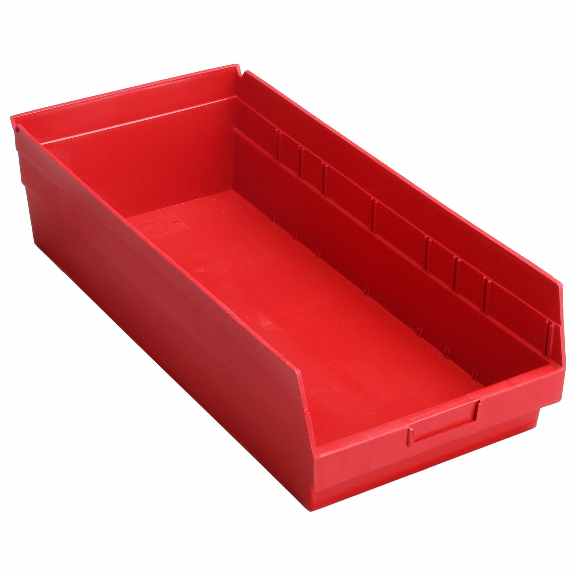 Shelf Bin: 23 5/8 in Overall Lg, 11 1/8 in x 6 in, Red, Nesting Capable