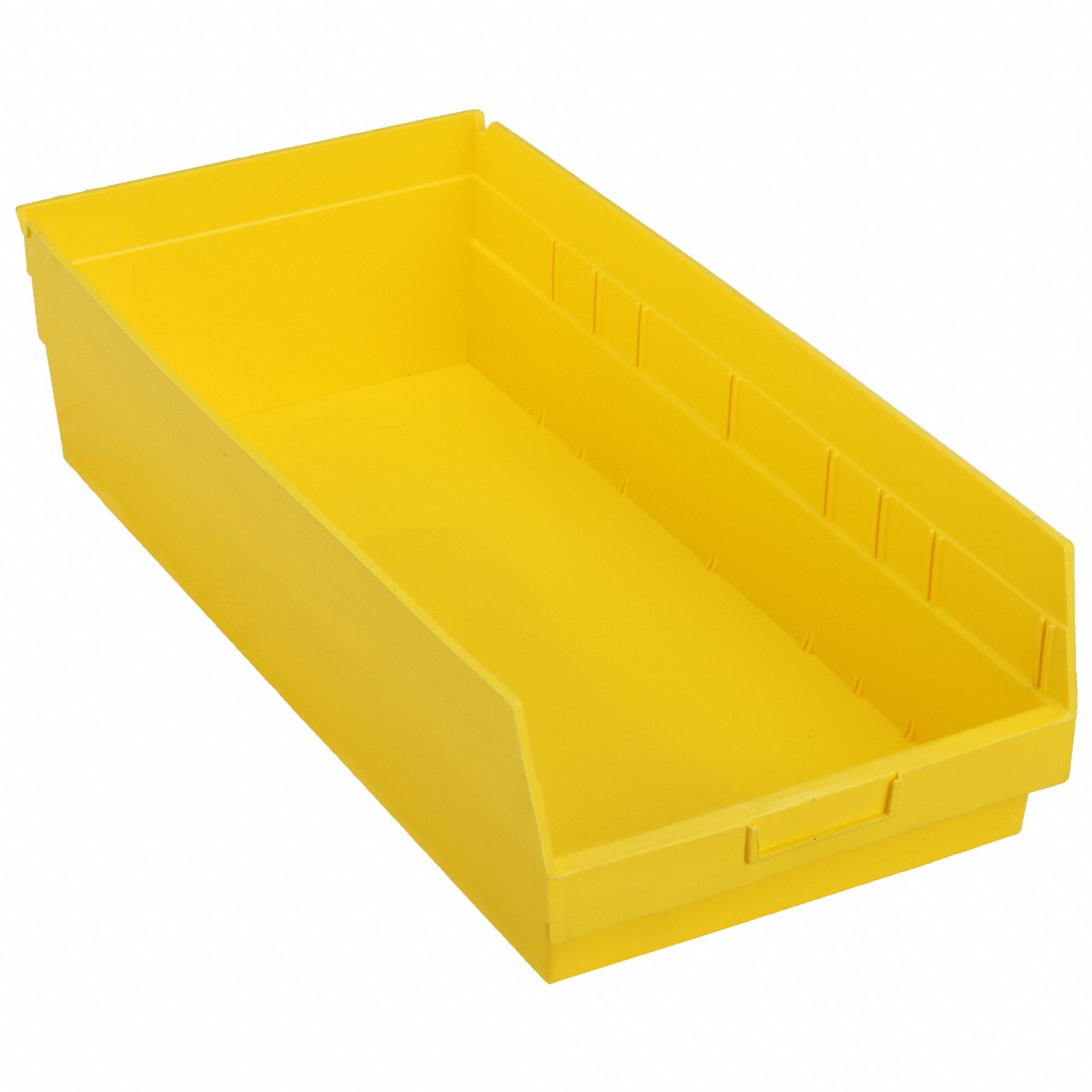 Shelf Bin: 23 5/8 in Overall Lg, 11 1/8 in x 6 in, Yellow, Nesting Capable