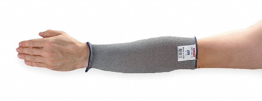 CUT-RESISTANT SLEEVE, ANSI/ISEA CUT LEVEL A4, HPPE, 15 GA, GREY, KNIT CUFF, L