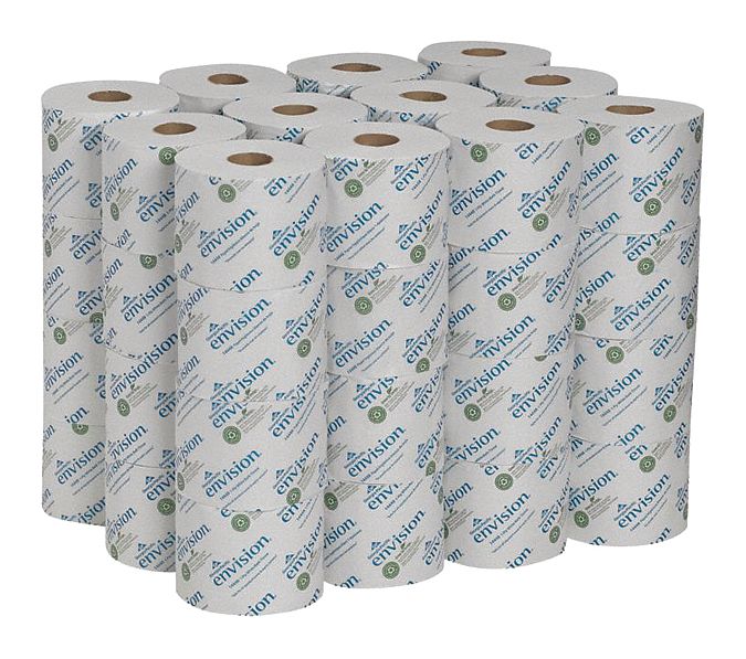 Toilet Paper Roll: 1 Ply, 1, 500 Sheets, 500 ft Roll Lg, 5 3/8 in Roll Dia., 48 PK