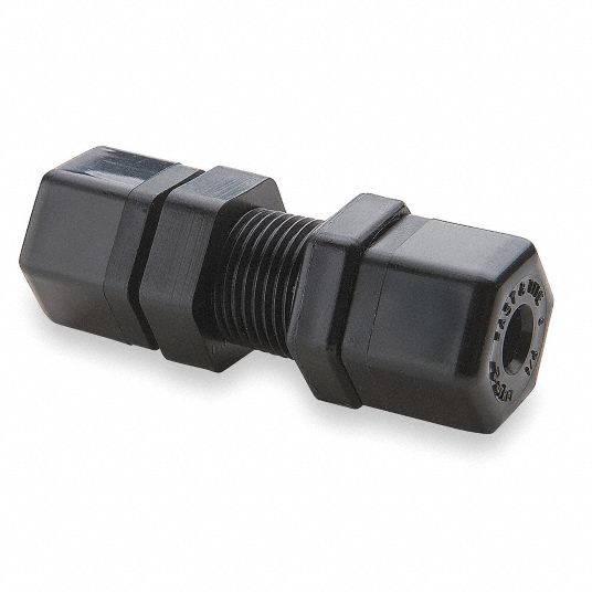 PARKER Bulkhead Union, 1/4 in Tube Size, Plastic 2ZRX6P4BU4 Grainger