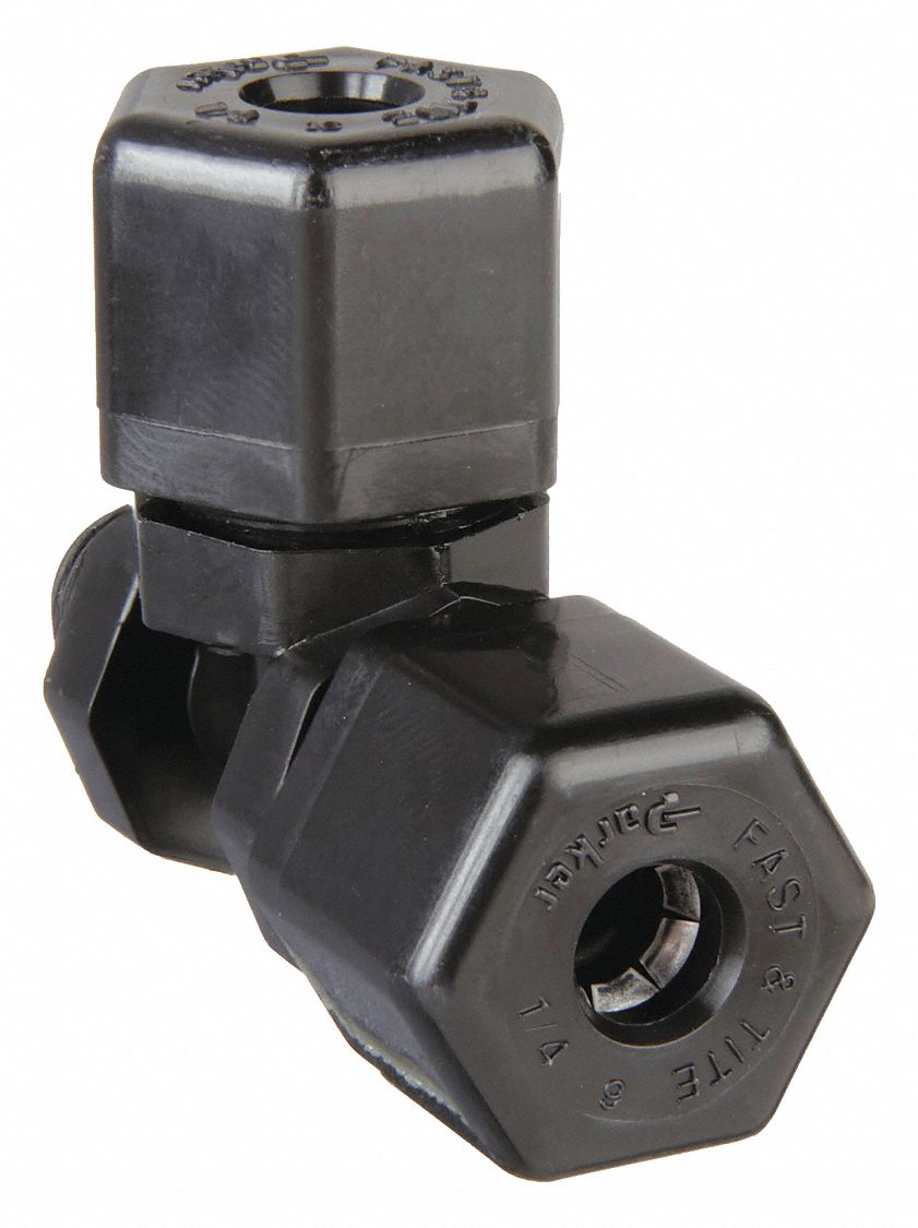 Compression Tee Fitting: 1/4 in OD x 1/8 in Pipe x 1/4 in OD Size, Polypropylene