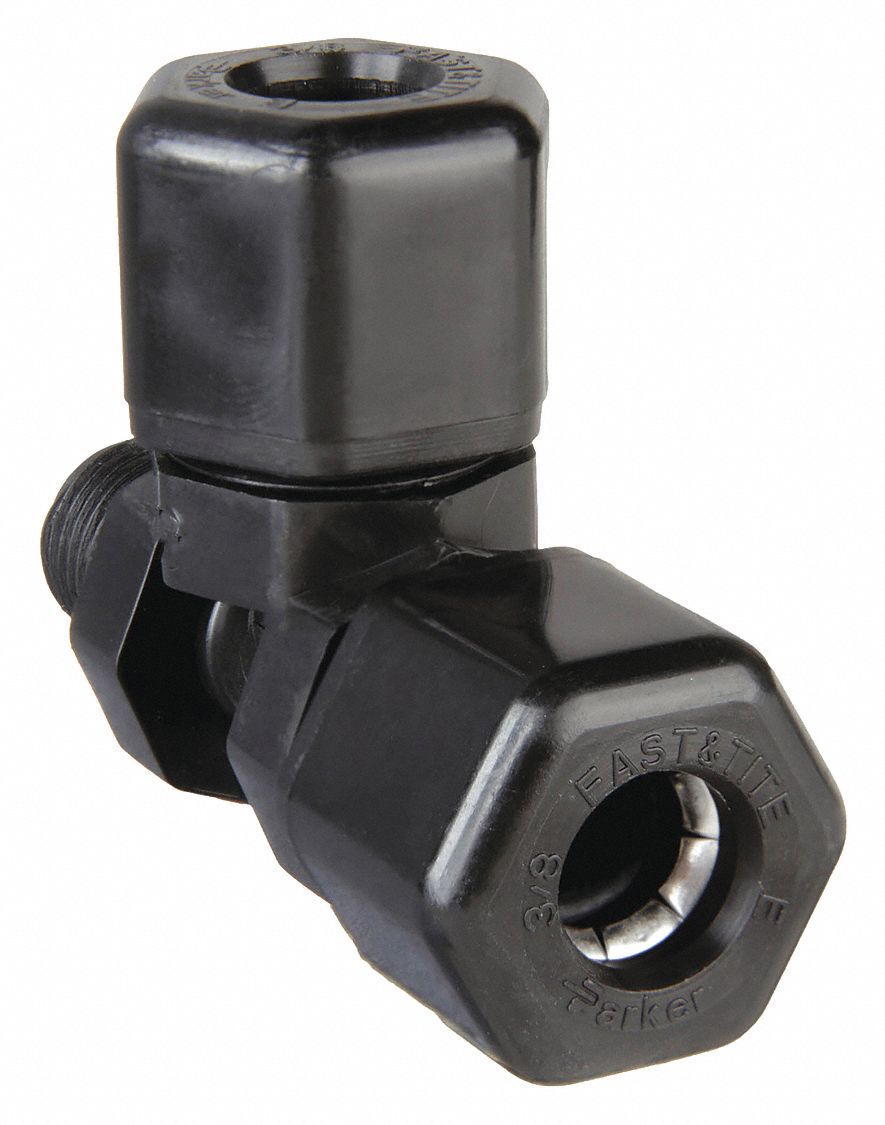 Compression Tee Fitting: 3/8 in OD x 3/8 in OD x 1/4 in Pipe Size, Polypropylene