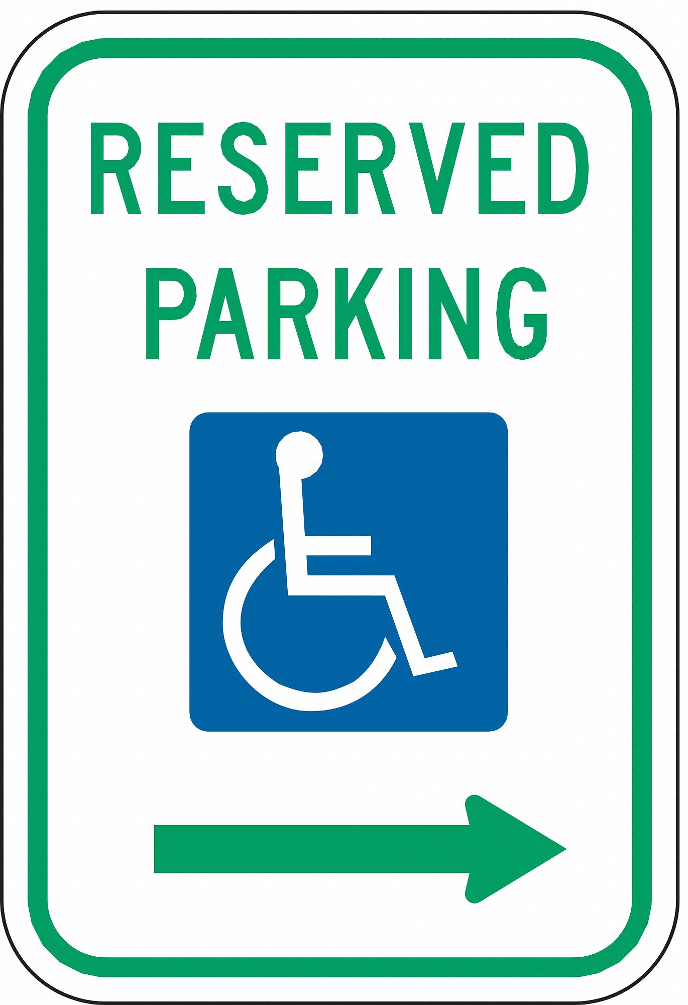 Handicap Parking Sign: 18 in x 12 in Nominal Sign Size, Aluminum, 0.063 in, R7-8R MUTCD